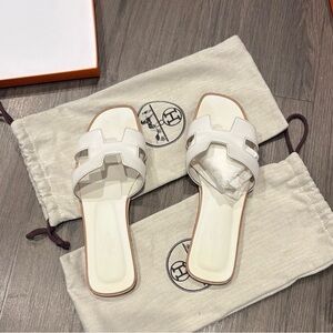 Hermes White Oran Sandals